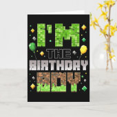 I'm The Birthday Boy Party Gamer Pixel Boy Kid Bir Kaart (Gele Bloem)