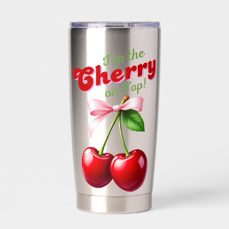 I'm the Cherry on Top - Kirschen mit rosa Schleife Geïsoleerde Drinkbeker