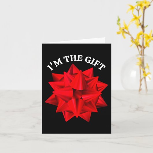 "I'm the Gift" Oversized rode strik leuke kerstgra Kaart (Gele Bloem)