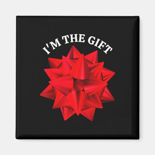 "I'm the Gift" Oversized rode strik leuke kerstgra Magneet (Voorkant)