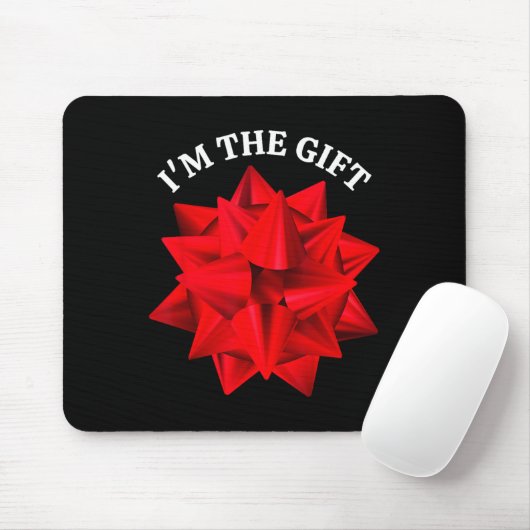 "I'm the Gift" Oversized rode strik leuke kerstgra Muismat (Met muis)