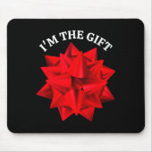 "I'm the Gift" Oversized rode strik leuke kerstgra Muismat (Voorkant)