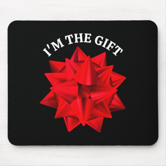 "I'm the Gift" Oversized rode strik leuke kerstgra Muismat (Voorkant)