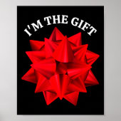 "I'm the Gift" Oversized rode strik leuke kerstgra Poster (Voorkant)