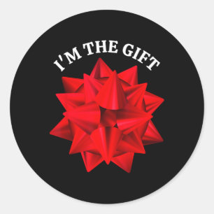 "I'm the Gift" Oversized rode strik leuke kerstgra Ronde Sticker