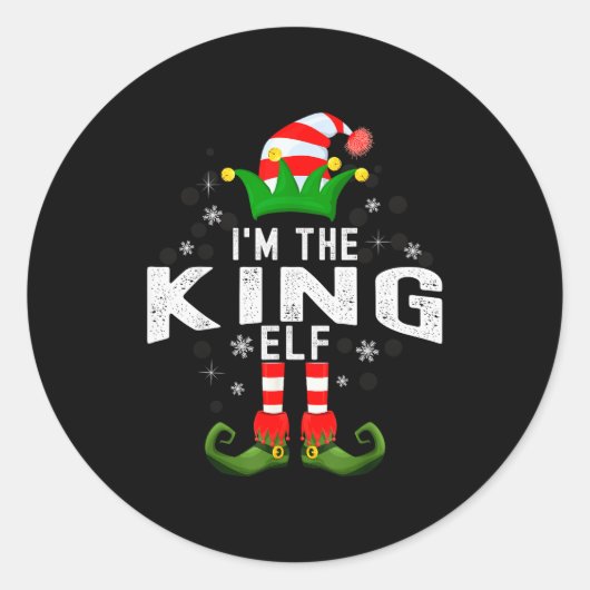I'm The King Elf Christmas Family Pjs Costume Ronde Sticker (Voorkant)
