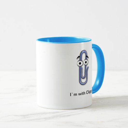 "I'm with Clippy" Coffee Mok - Cyan Outline (Voorkant rechts)