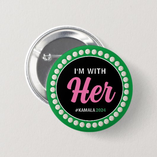 I'M WITH HER 2024 Campaign Button (Pink Green) (Voorkant /achterkant)