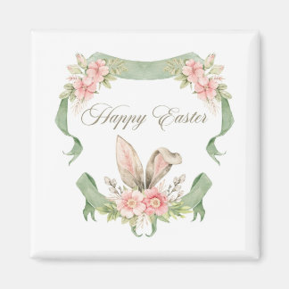 ÍMA FELIZ PASCOA COELHO FLORAL AQUARELA MAGNEET