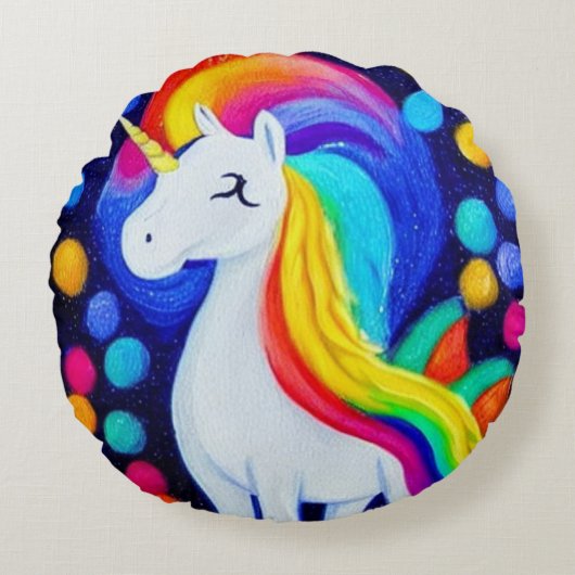 Image: colorful unicorn rond kussen (Voorkant)