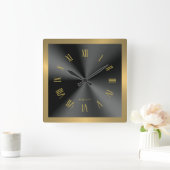 Image of Black & Gold & Metallic Stainless Steel Vierkante Klok (Huis)