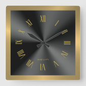 Image of Black & Gold & Metallic Stainless Steel Vierkante Klok (Voorkant)