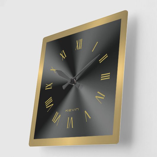 Image of Black & Gold & Metallic Stainless Steel Vierkante Klok (Hoek)