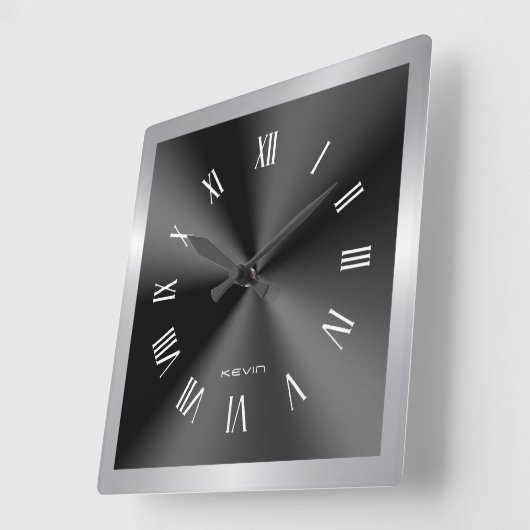 Image of Black & Silver & Metallic Stainless Steel Vierkante Klok (Hoek)