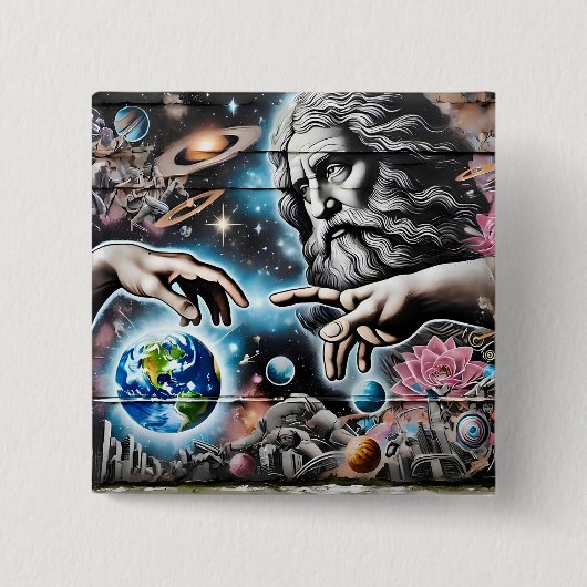 image of god creating the universe vierkante button 5,1 cm (Voorkant)