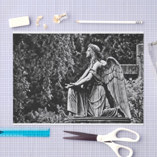 Imagen blanco y negro arrodillando ángel tissuepapier (Craft)