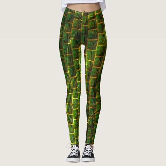 Imagens verdes e quadrada com amarelo na sua volta leggings (Voorkant)