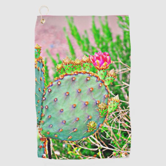 ImagesByMJ Prickly Pear Cactus in Bloom Golf Towel Golfhanddoek (Voorkant)