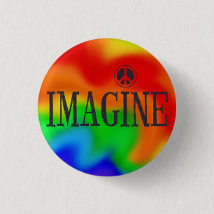 Imagine Peace Rainbow Stropdas-Dye-knop Ronde Button 3,2 Cm