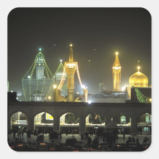 Imam Reza-heiligdomcomplex 's nachts, Mashhad, Vierkante Sticker (Voorkant)
