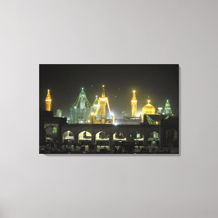 Imam Reza Shrine Complex 's nachts in Mashhad Canvas Afdruk