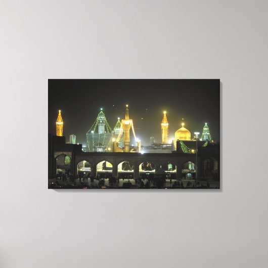 Imam Reza Shrine Complex 's nachts in Mashhad Canvas Afdruk (Voorkant)