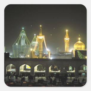 Imam Reza Shrine Complex 's nachts in Mashhad Vierkante Sticker