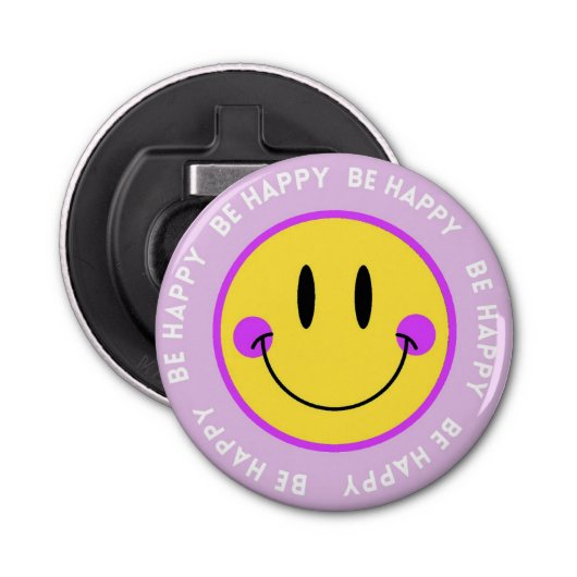 Imán Abrebotellas con Diseño Carita "Be Happy" Button Flesopener (Voorkant)