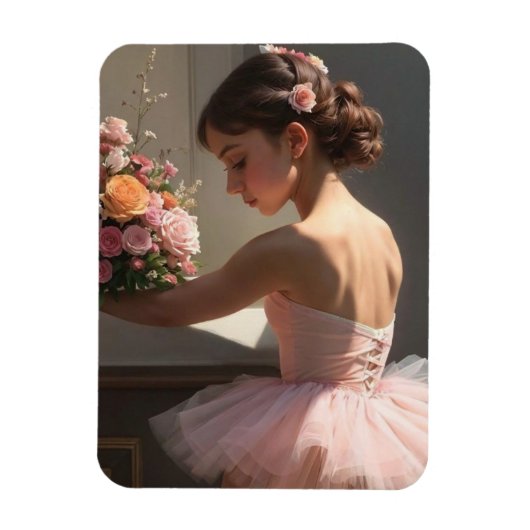 Iman con bailarina sujetando ramo de flores magneet (Verticaal)