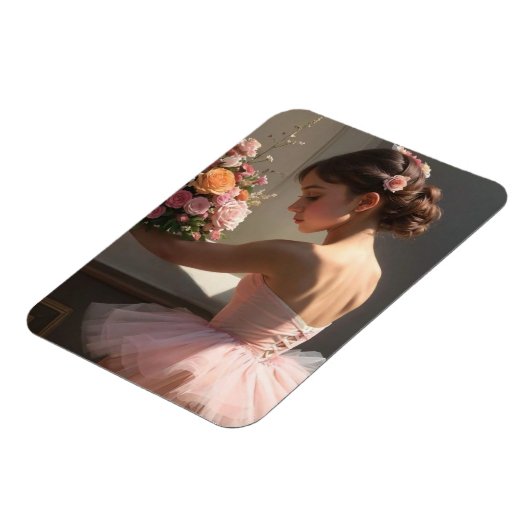 Iman con bailarina sujetando ramo de flores magneet (Linkerzijde)