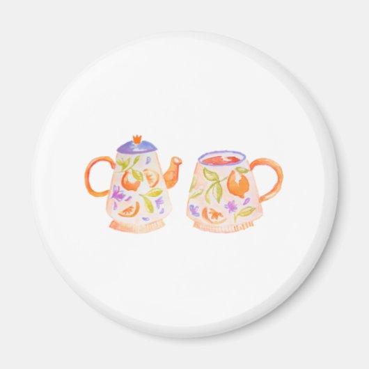 Iman con tazas, conjunto cute naranja floral magneet (Voorkant)
