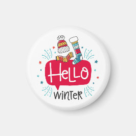 Imán redondo navideño hello winter magneet