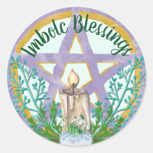 Imbolc Blessings Celtic Wicca Holiday Pentacle Ronde Sticker (Voorkant)