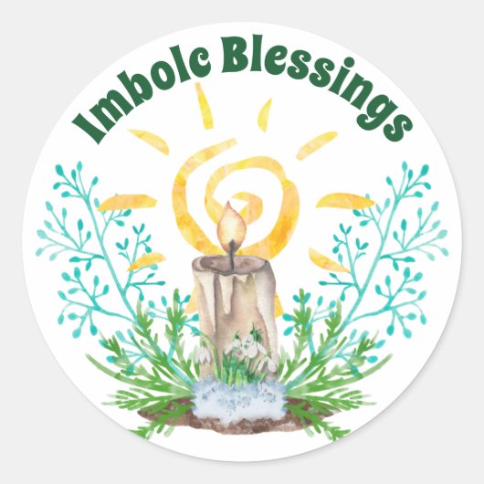 Imbolc Candle Spiral Sun & Snowdrops Holiday Ronde Sticker (Voorkant)