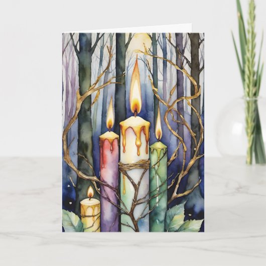 Imbolc Candlemas Winter Forest Candles Wiccan Feestdagen Kaart (Voorkant)