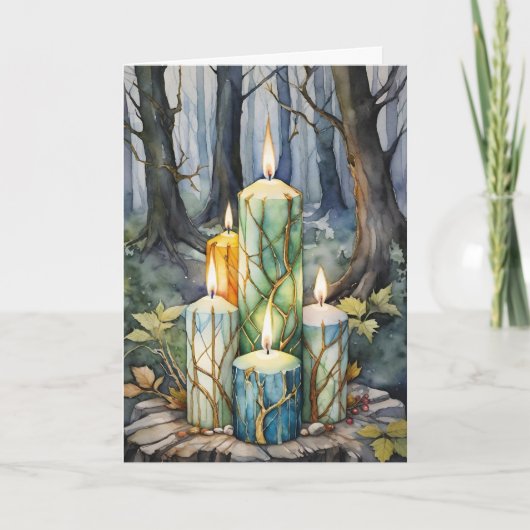 Imbolc Candlemas Winter Forest Candles Wiccan Feestdagen Kaart (Voorkant)