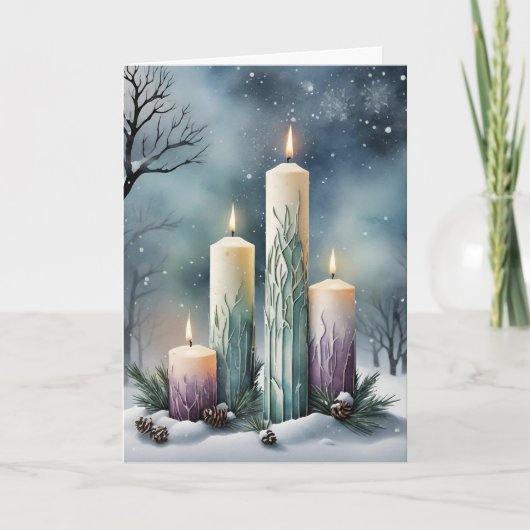 Imbolc Candlemas Winter Forest Candles Wiccan Feestdagen Kaart (Voorkant)