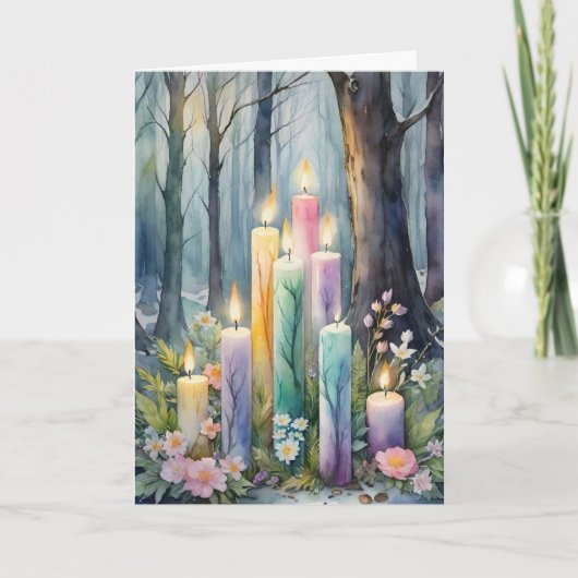 Imbolc Candlemas Winter Forest Candles Wiccan Feestdagen Kaart (Voorkant)