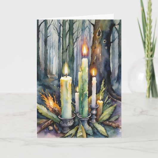 Imbolc Candlemas Winter Forest Candles Wiccan Feestdagen Kaart (Voorkant)