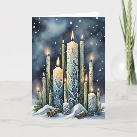 Imbolc Candlemas Winter Forest Candles Wiccan Feestdagen Kaart (Voorkant)