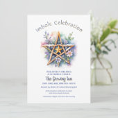 Imbolc Floral Snowy Pentacle Paarse Wiccan Vakanti Kaart (Staand voorkant)