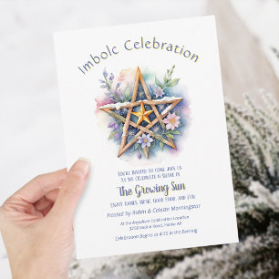 Imbolc Floral Snowy Pentacle Paarse Wiccan Vakanti Kaart