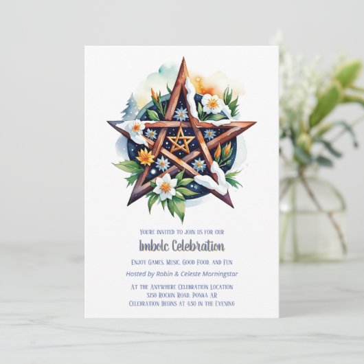 Imbolc Floral Snowy Pentacle Wiccan Vakantie Kaart (Staand voorkant)