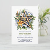 Imbolc Floral Snowy Pentacle Wiccan Vakantie Kaart (Staand voorkant)