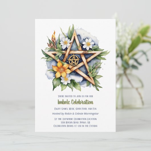 Imbolc Floral Snowy Pentacle Wiccan Vakantie Kaart (Staand voorkant)