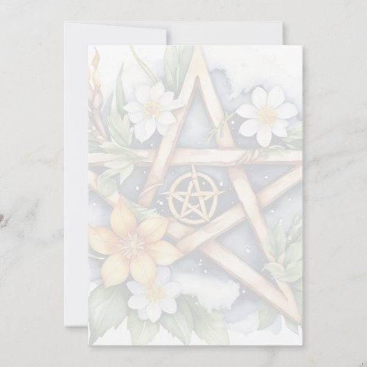 Imbolc Floral Snowy Pentacle Wiccan Vakantie Kaart (Achterkant)