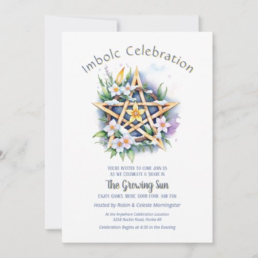 Imbolc Floral Snowy Pentacle Wiccan Vakantie Kaart (Voorkant)
