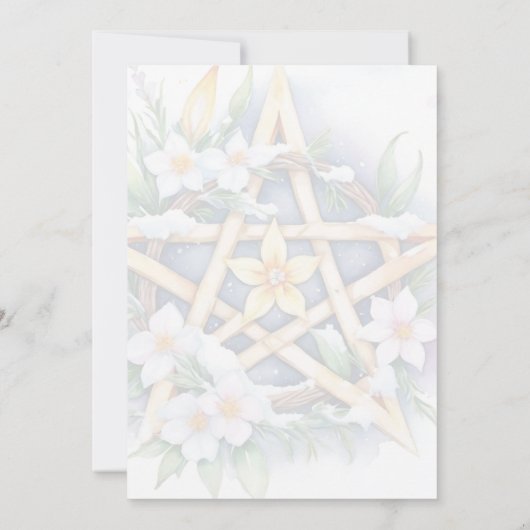 Imbolc Floral Snowy Pentacle Wiccan Vakantie Kaart (Achterkant)