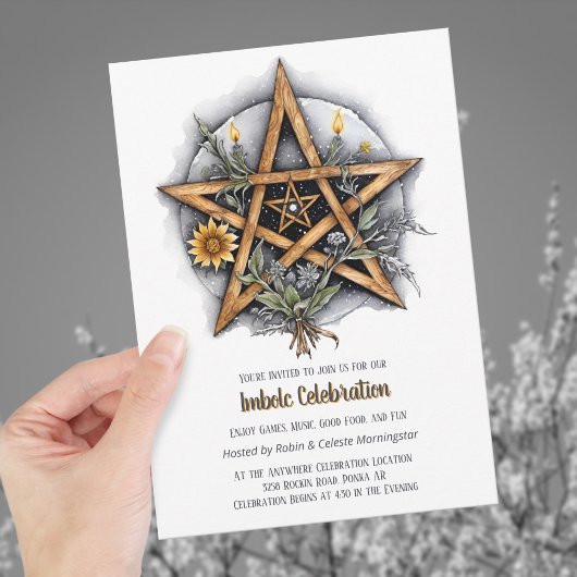 Imbolc Floral Snowy Pentacle Wiccan Vakantie Kaart