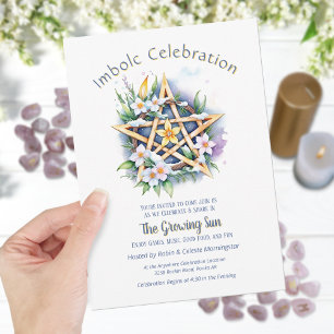 Imbolc Floral Snowy Pentacle Wiccan Vakantie Kaart